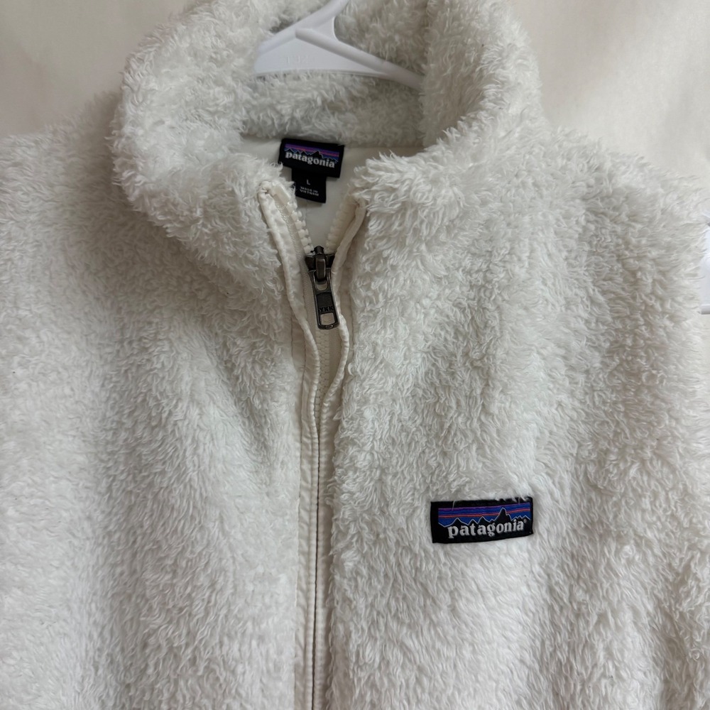 Patagonia White Los Gatos Sherpa Fleece Pile Vest Full Zip Pockets Womens Size L